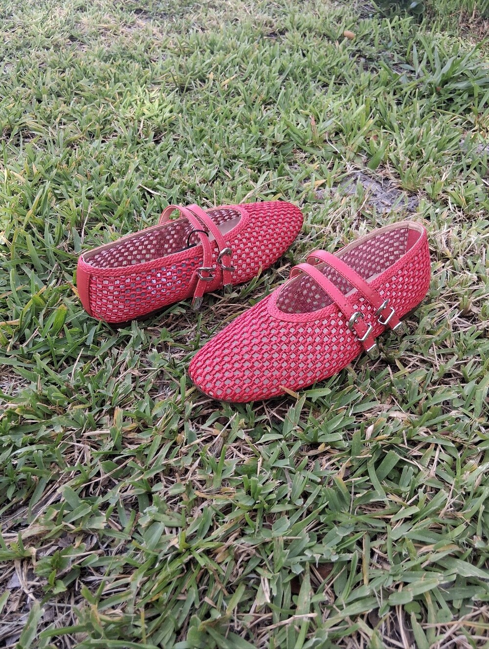 Woven Double-Strap Red Ballet Flats - Picture 4 of 6